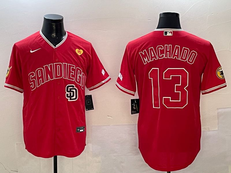 Men San Diego Padres #13 Machado Red Jointly Name Game Nike 2025 MLB Jersey style 6->san diego padres->MLB Jersey